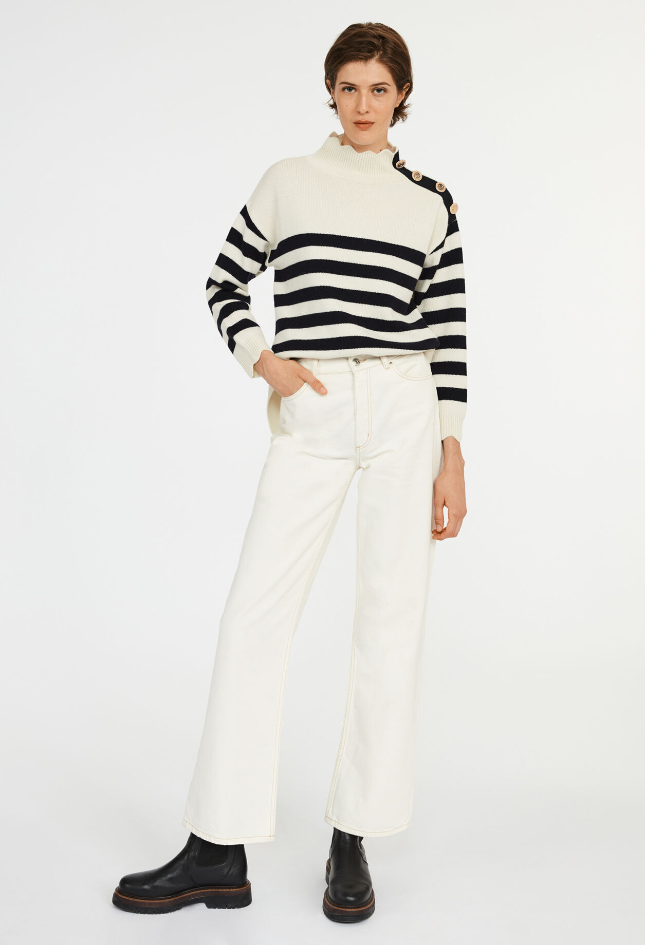 Pull marin &agrave; col montant