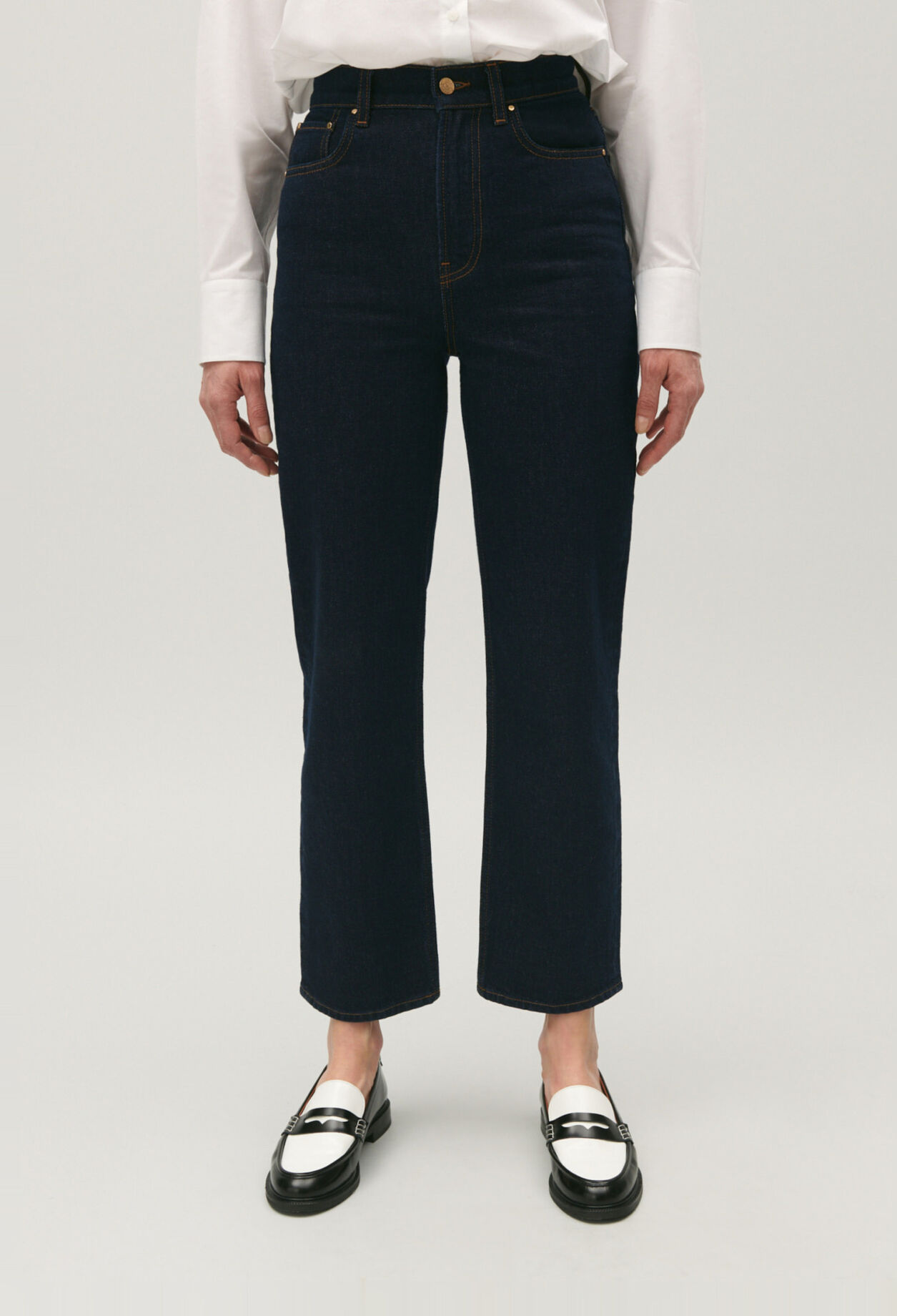 Blue raw denim jeans