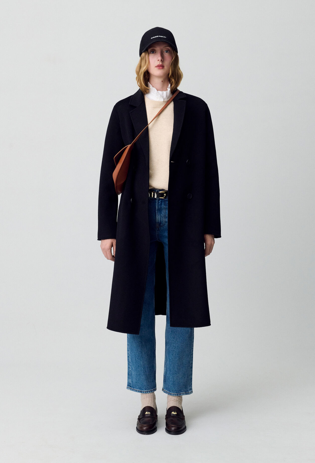 Black straight mid-length coat