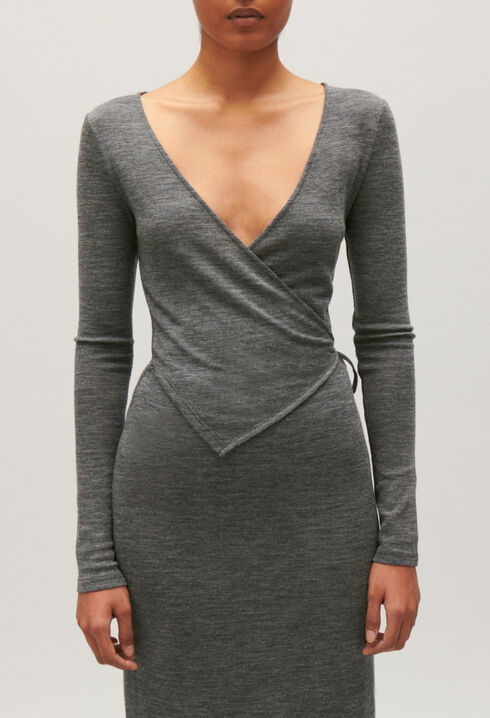 Light grey wool jersey midi dress