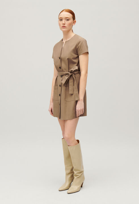 Short brown button-up dress