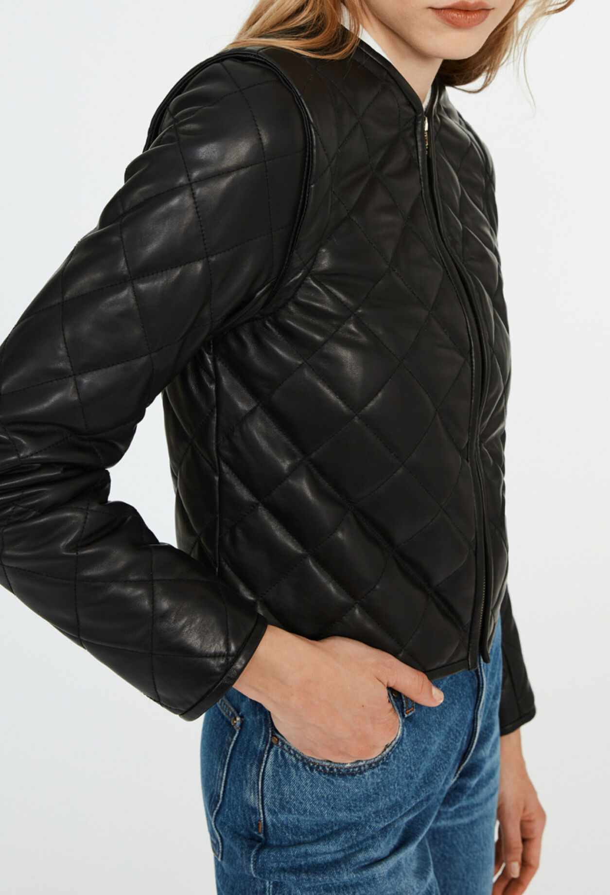 Blouson matelass&eacute; cuir
