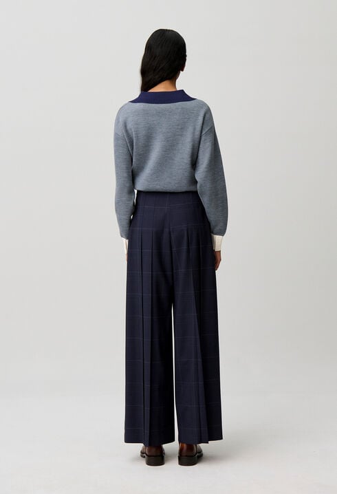 Wide-leg checked trousers
