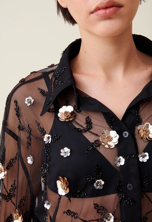 Sheer black embroidered shirt