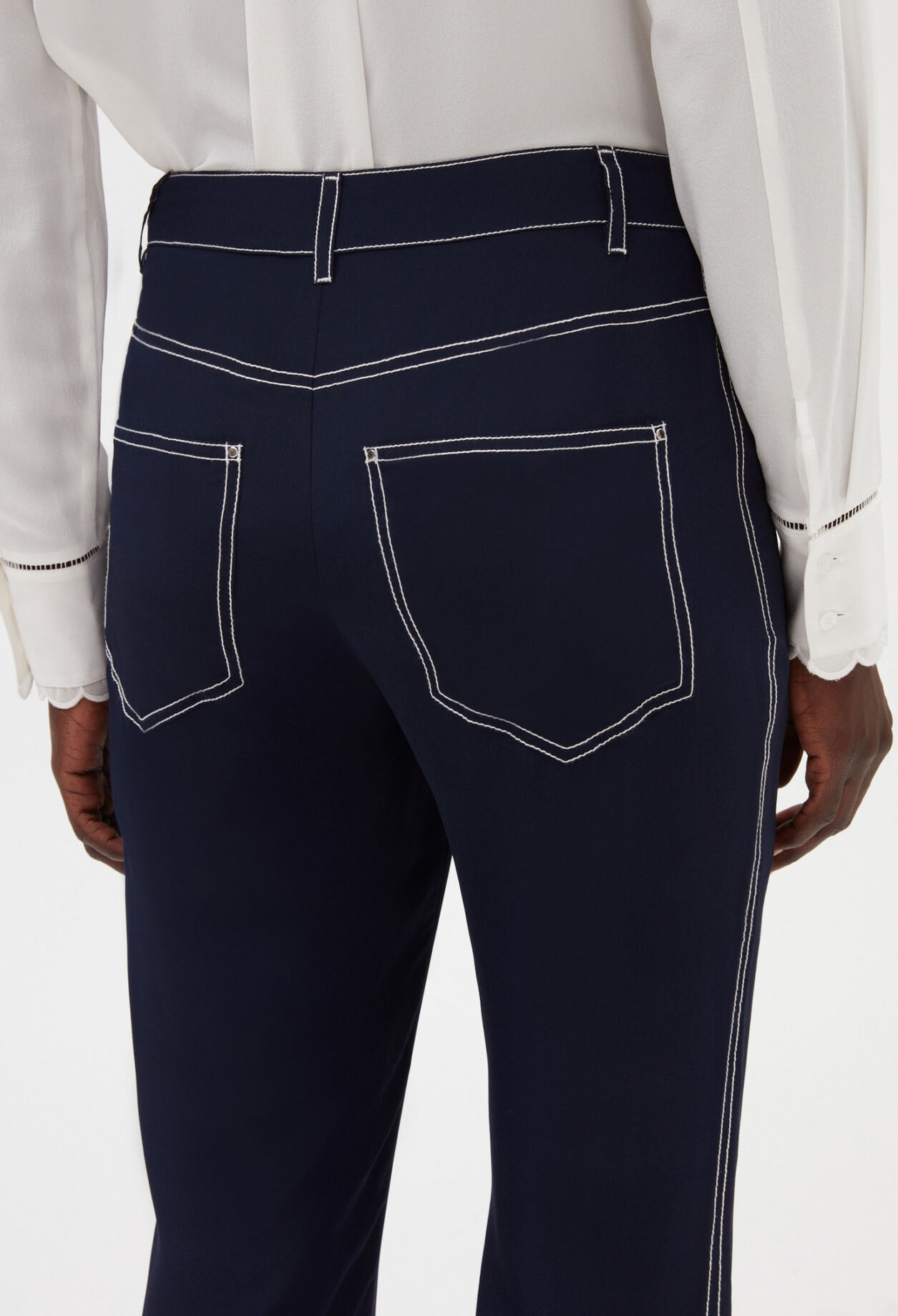 Blue silk long straight trousers