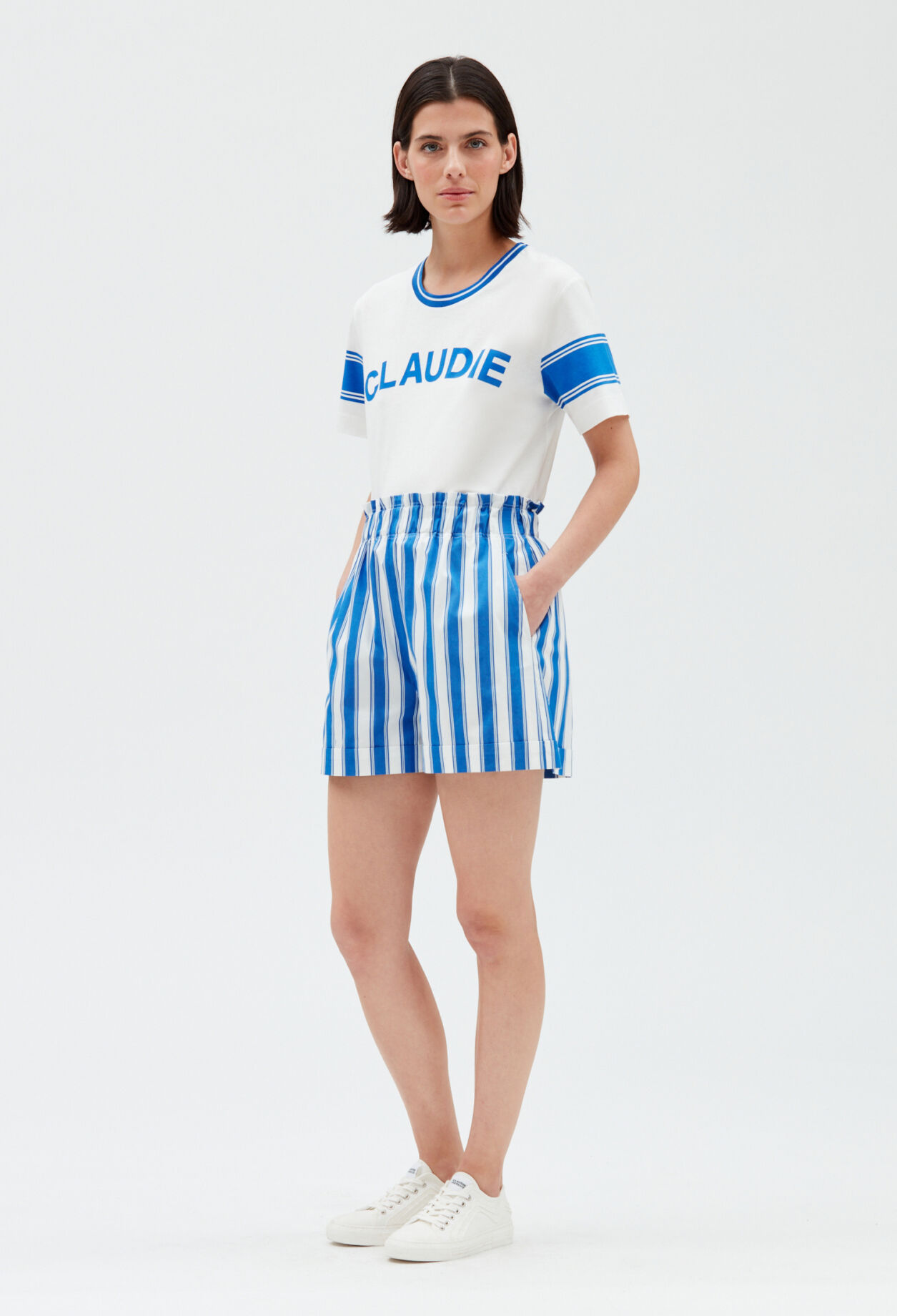 Blue striped cotton shorts