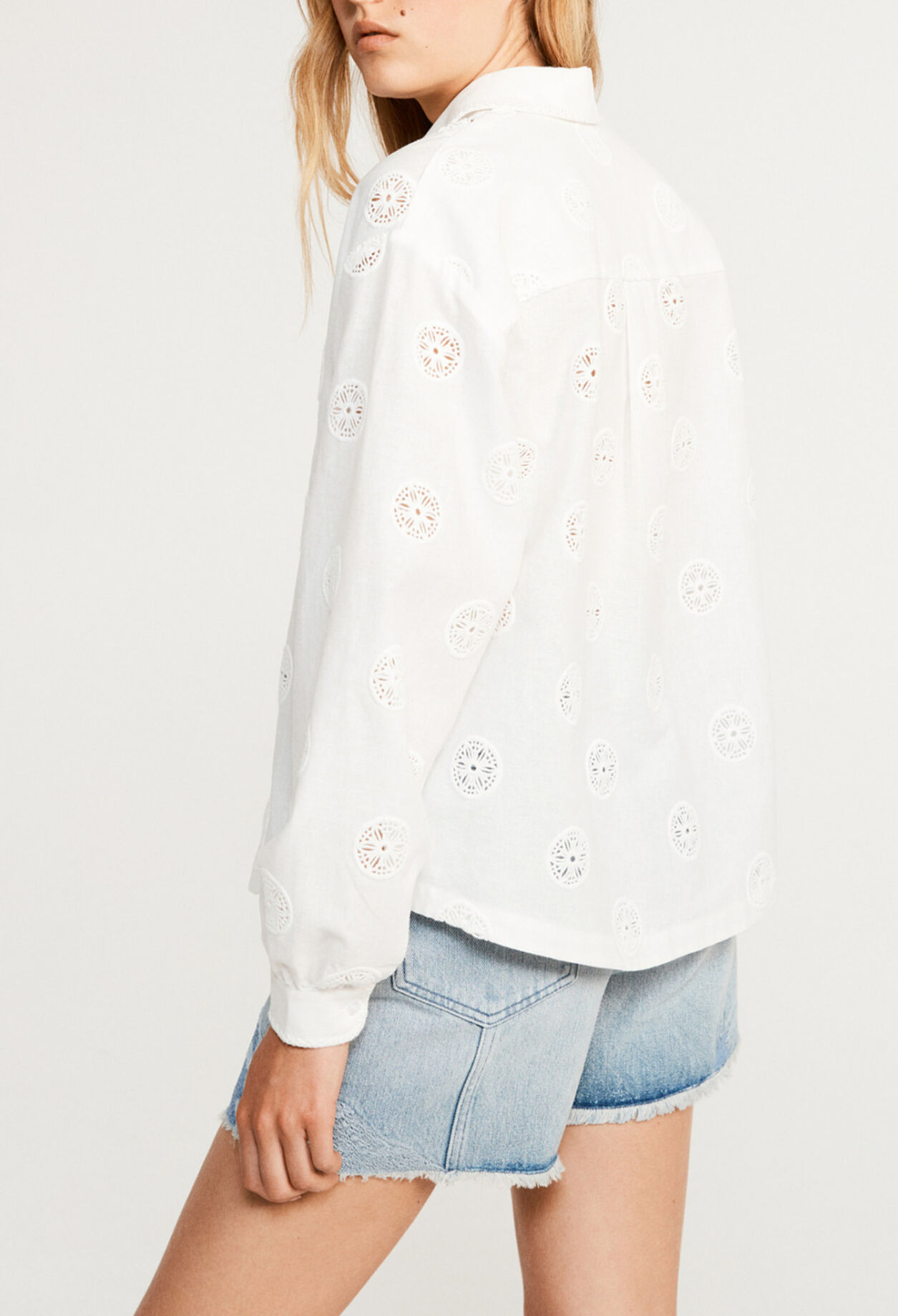 Long-sleeved polo-neck blouse