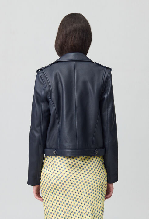 Navy blue grained leather jacket 
