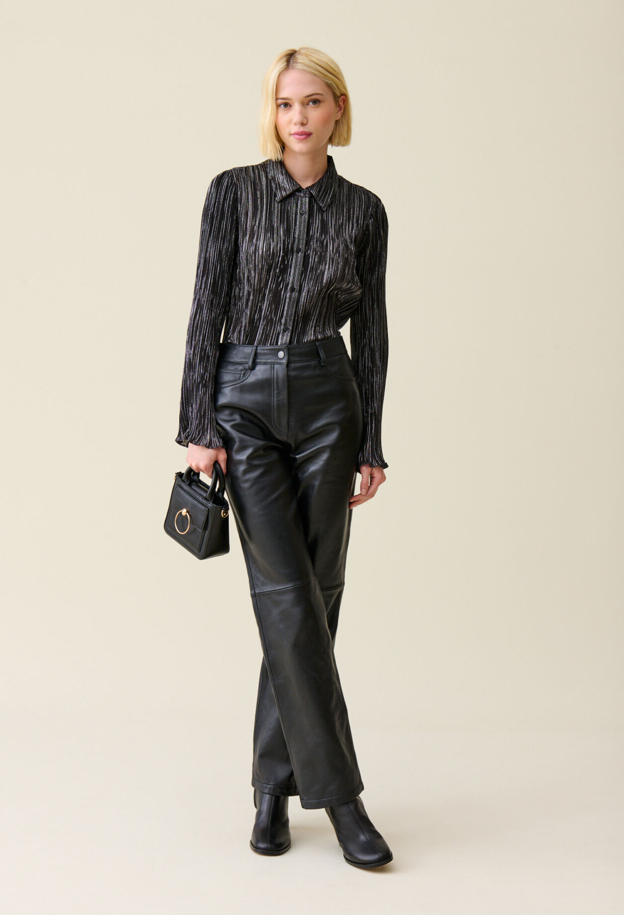 Silver pleated fluid blouse