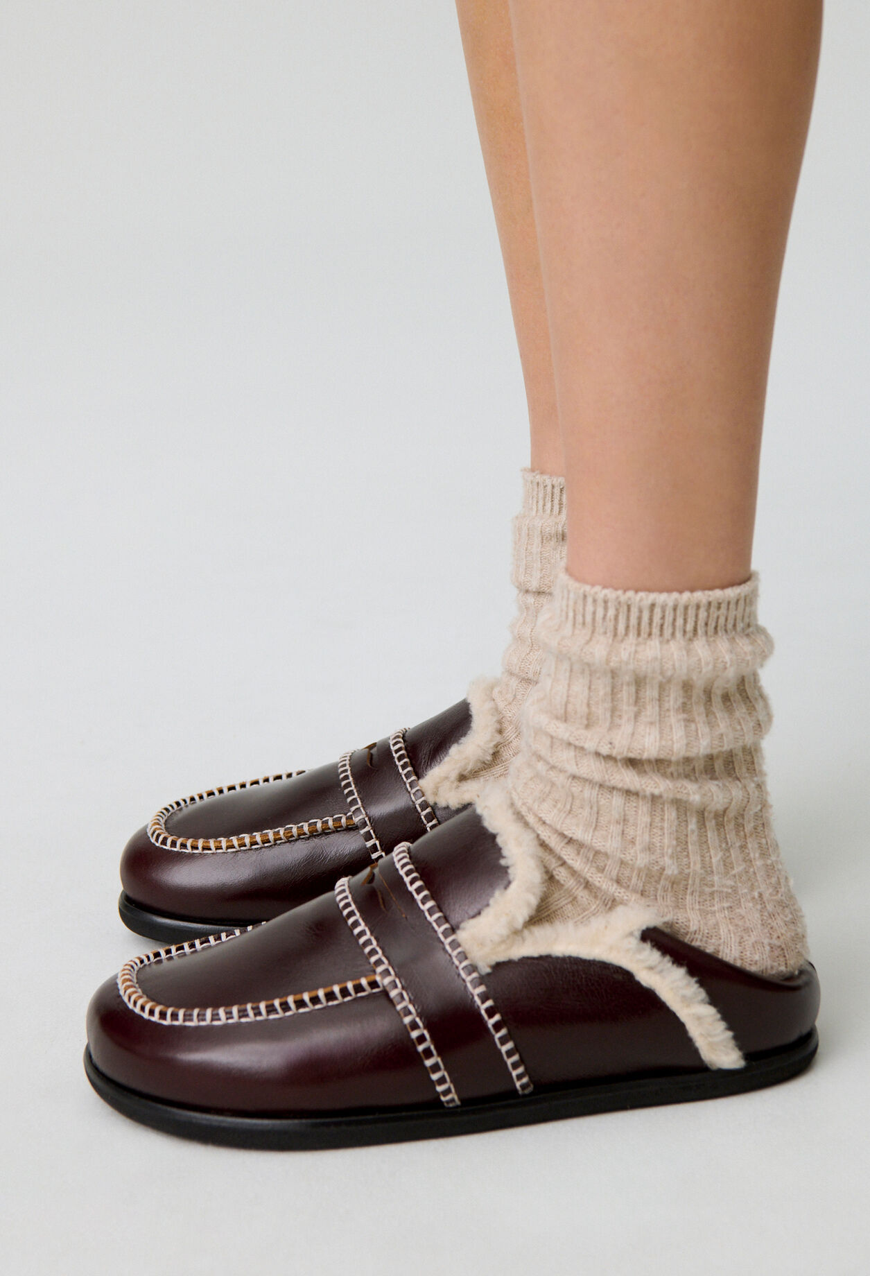Shearling-Lined Leather Mules