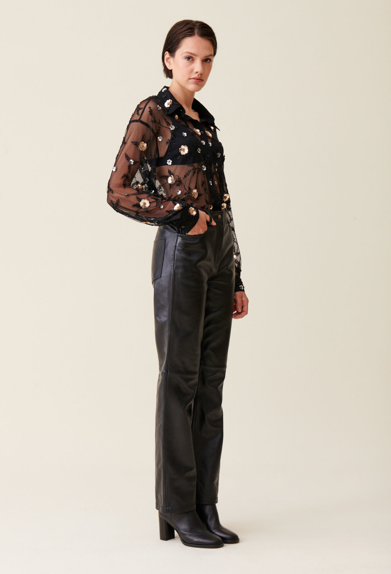 Sheer black embroidered shirt