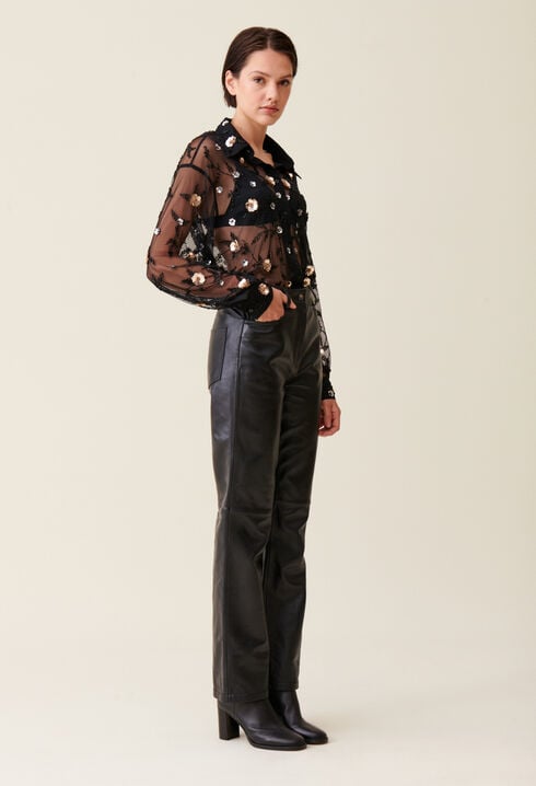 Sheer black embroidered shirt