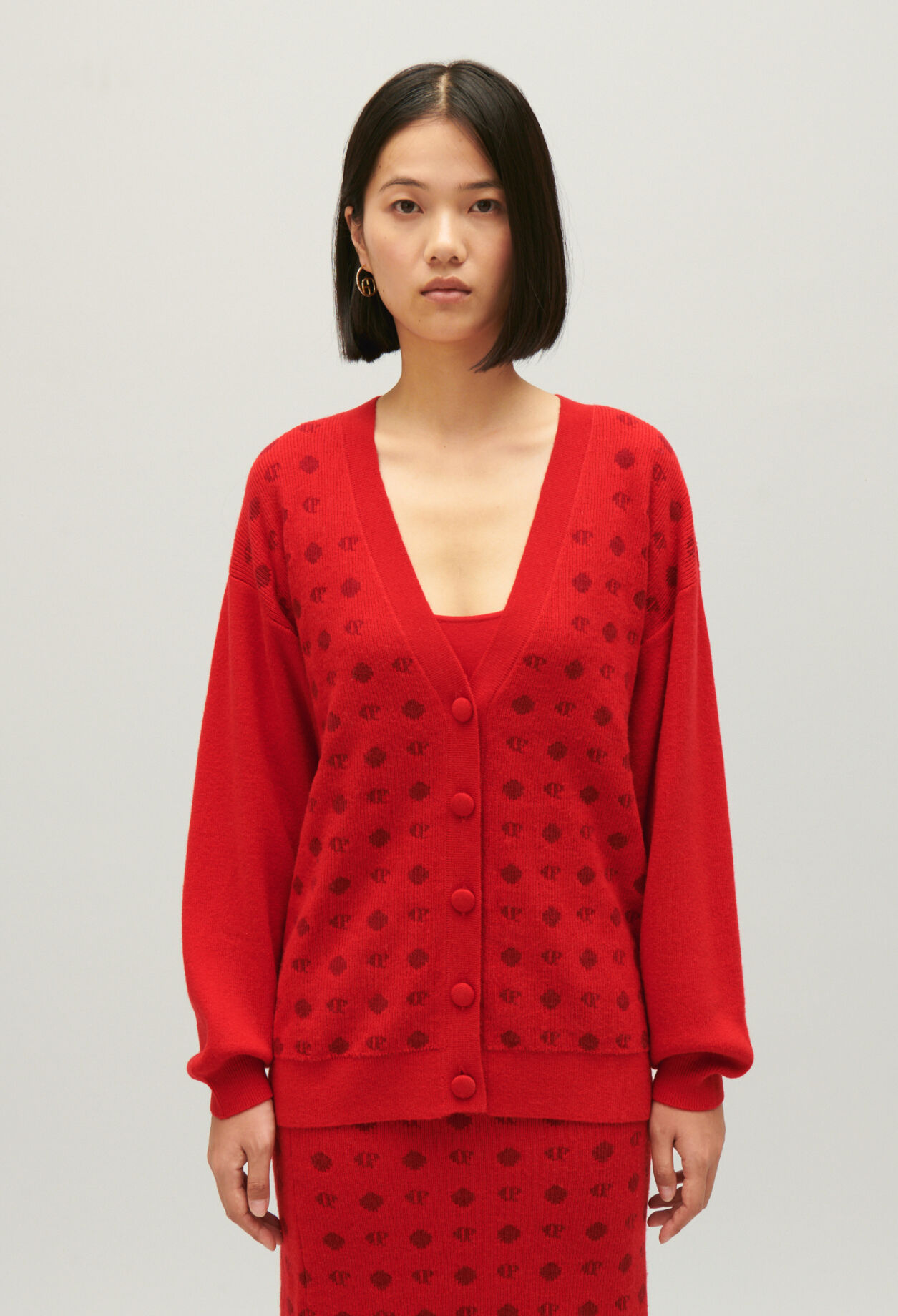 Red jacquard cardigan