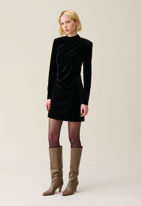 Fitted black velvet mini dress