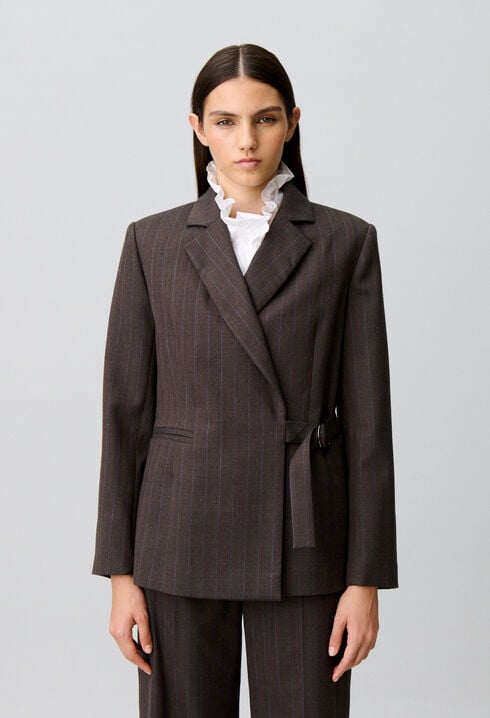 Striped double buckle suit jacket