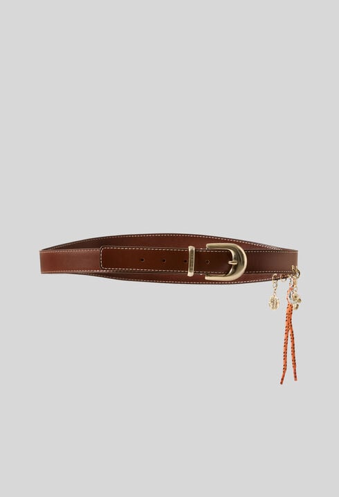 Leather eyelet belt with charms