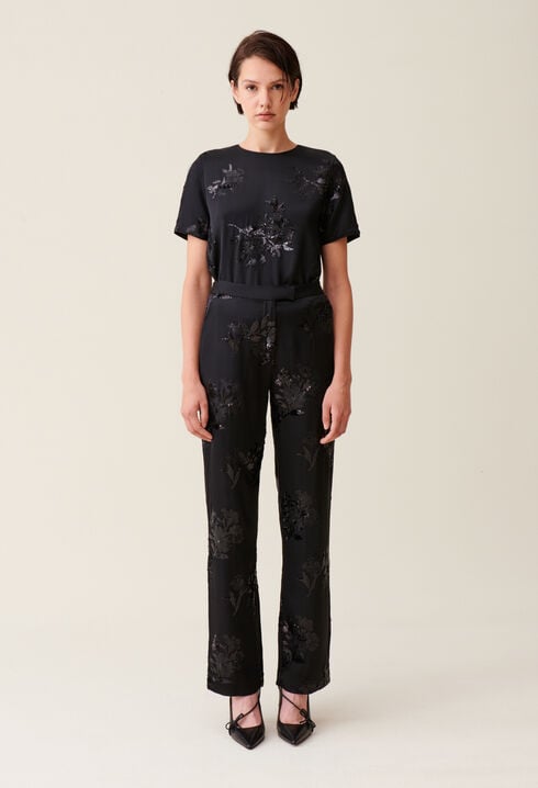 Black sequin-embellished trousers