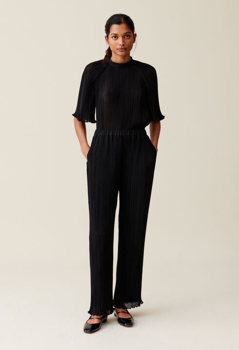 Pleated Flowy Ruffle Trousers
