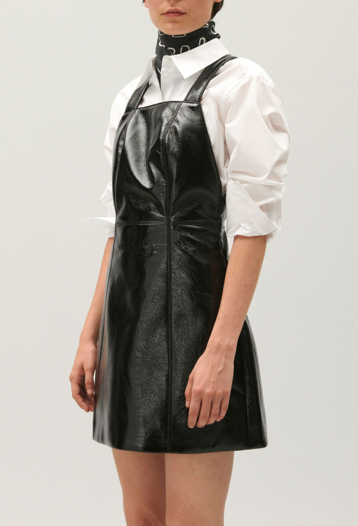 Short black vinyl dress