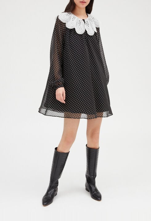 Rifi short dress large dot print collar