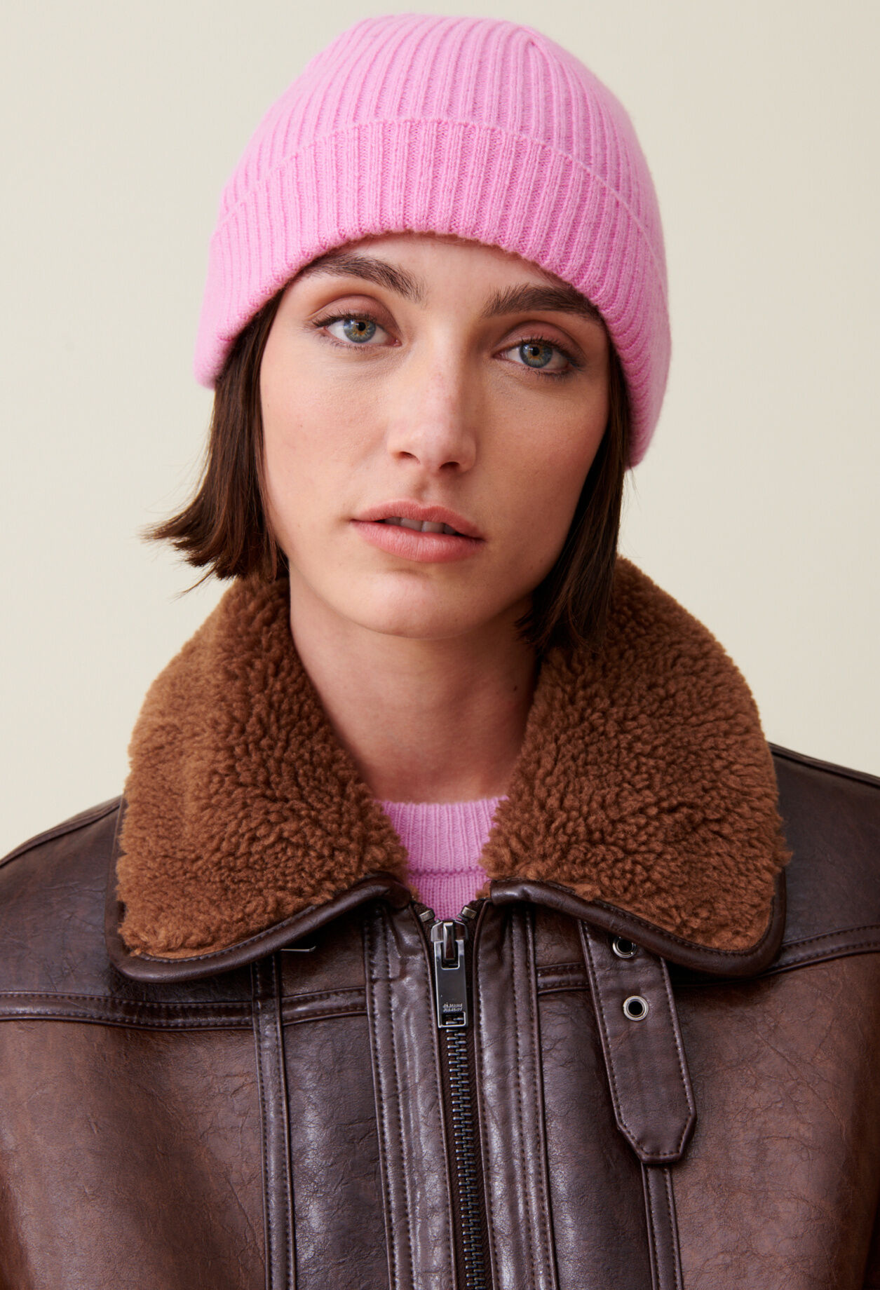 Cashmere ribbed hat CP embroidery