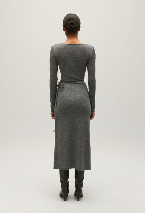 Light grey wool jersey midi dress