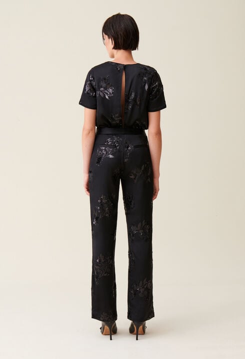 Black sequin-embellished trousers