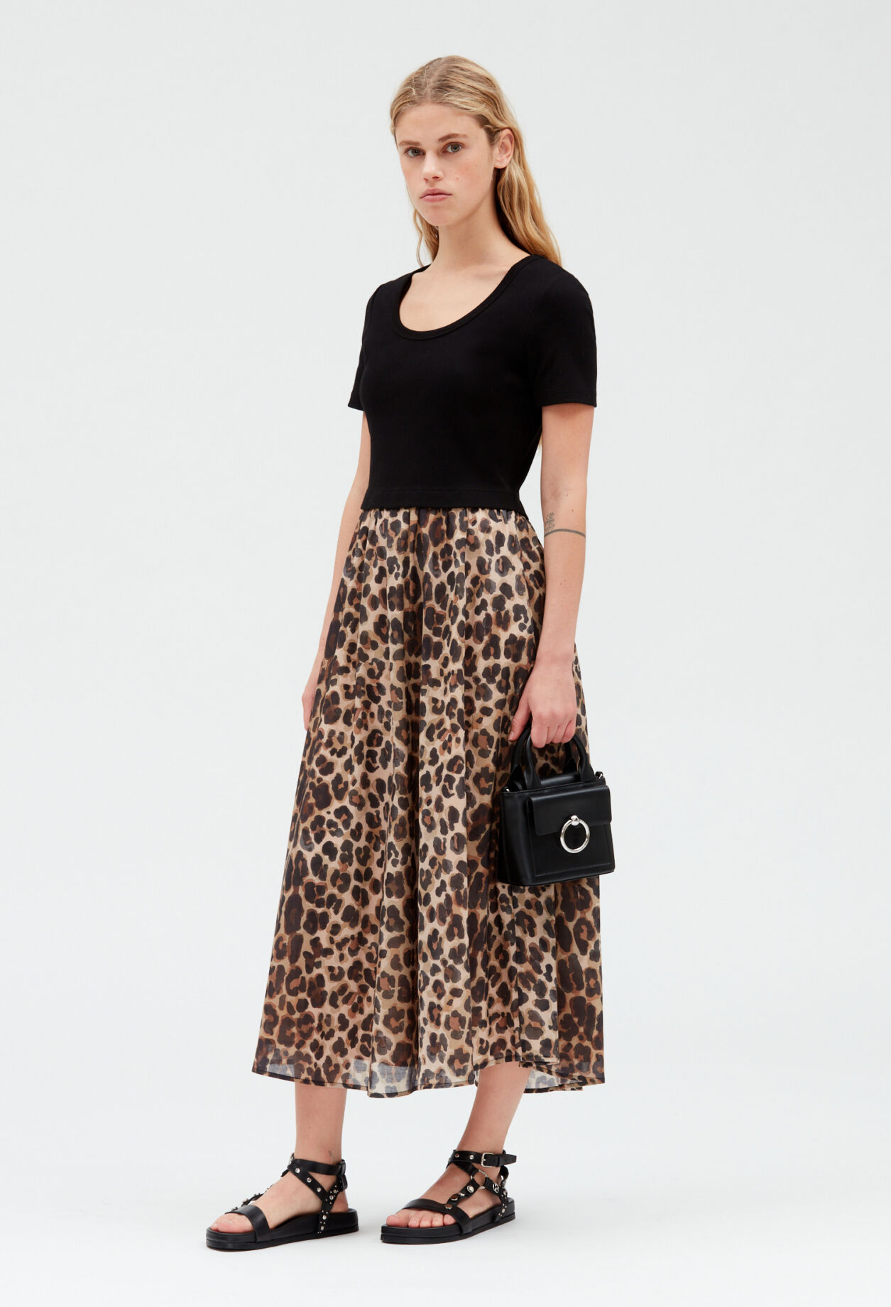 Bi-material leopard midi-dress Bi-material leopard midi-dress