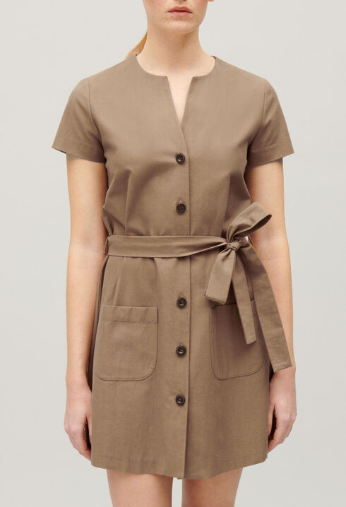Short brown button-up dress