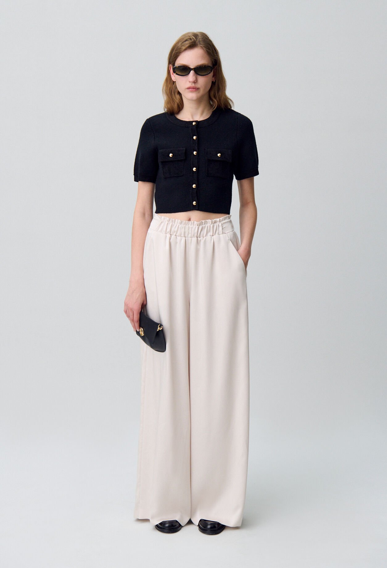 Wide-leg trousers with smocked waistband