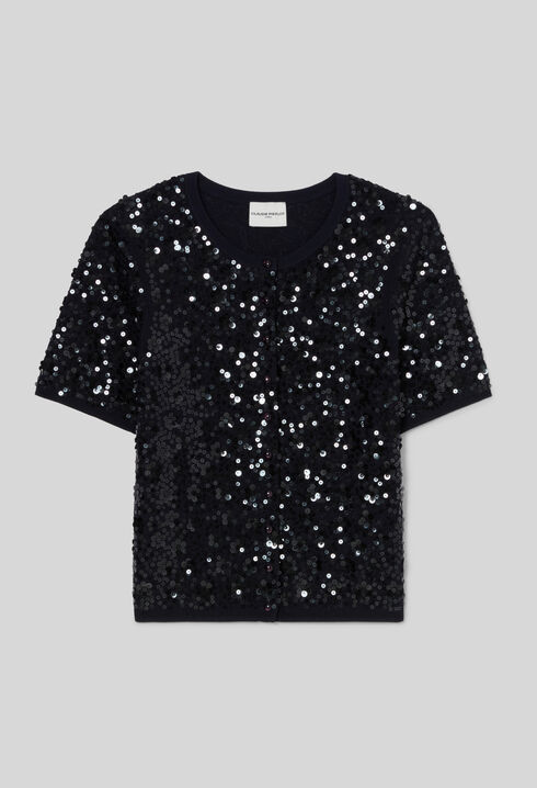 Fitted sequinned knit cardigan