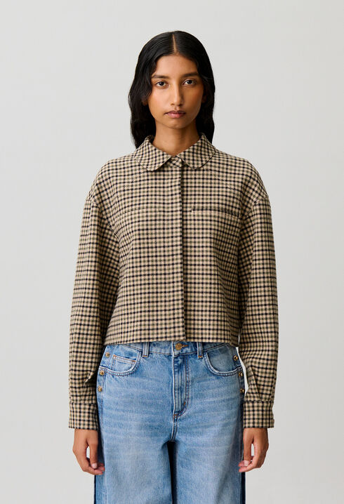 Short checked wool blend jacket