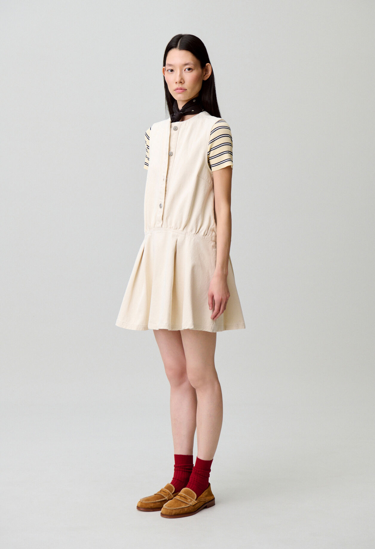 Flared light denim dress