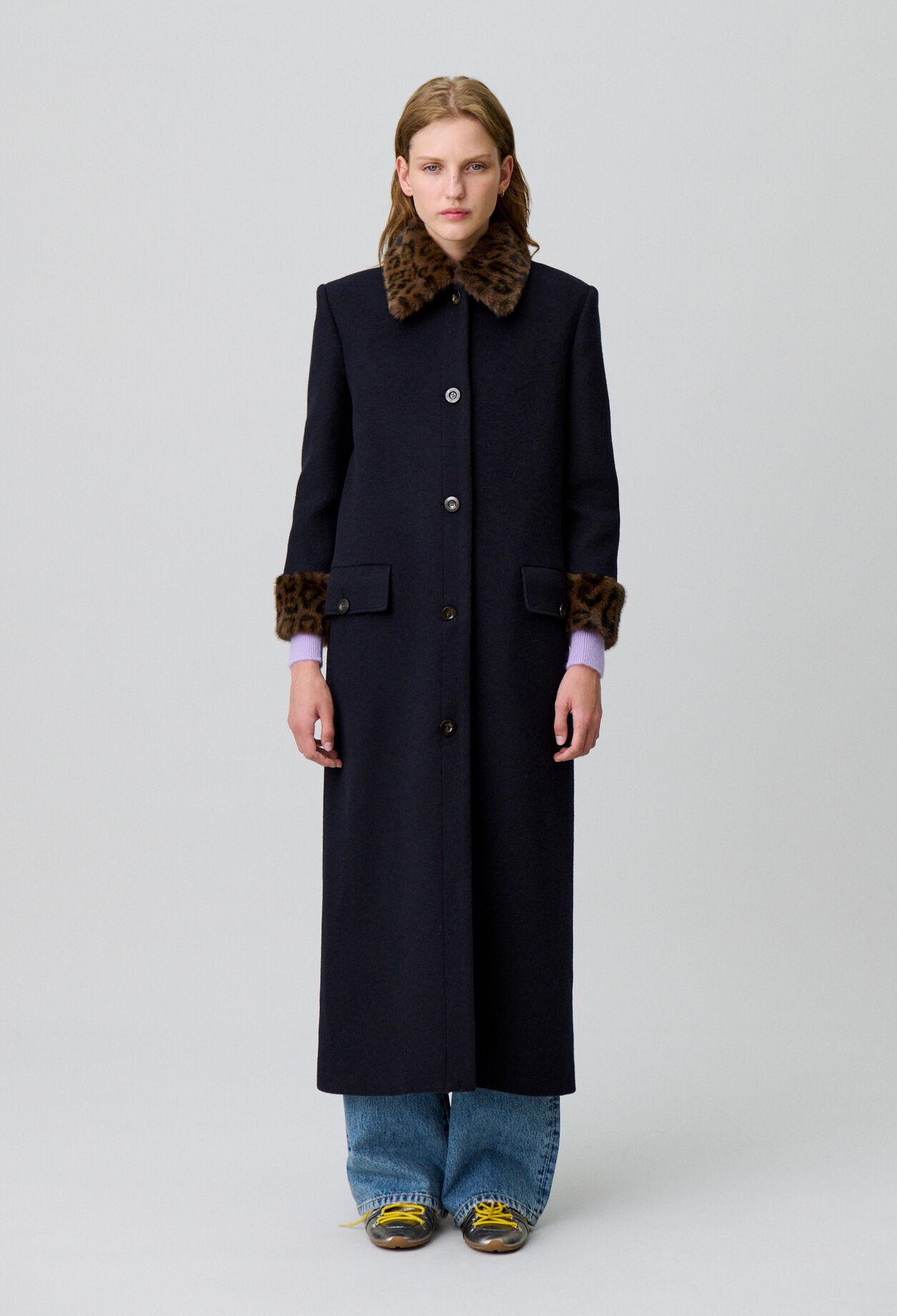 Long leopard-print wool coat