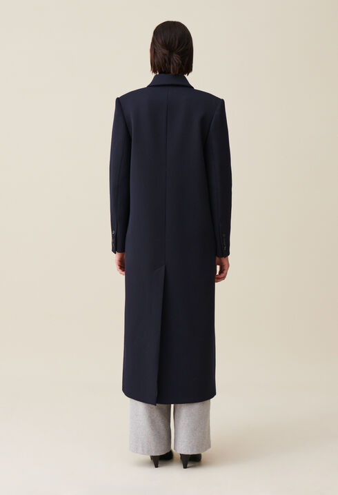 Long blue straight-cut coat
