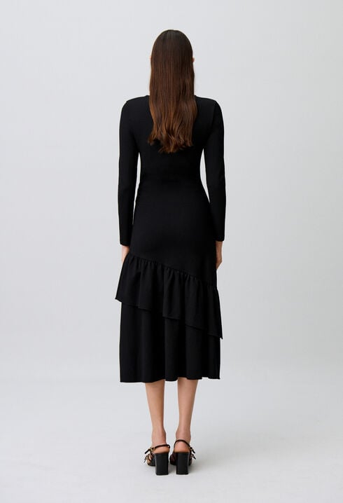Asymmetric ruffled jersey dress