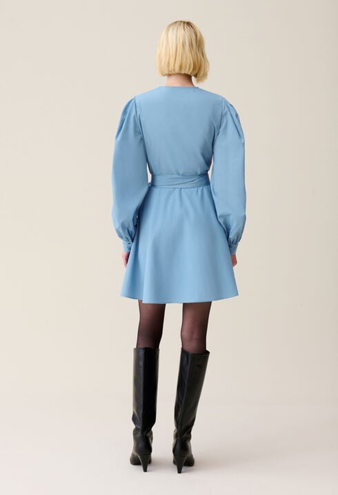 Blue short dress with puff sleeves