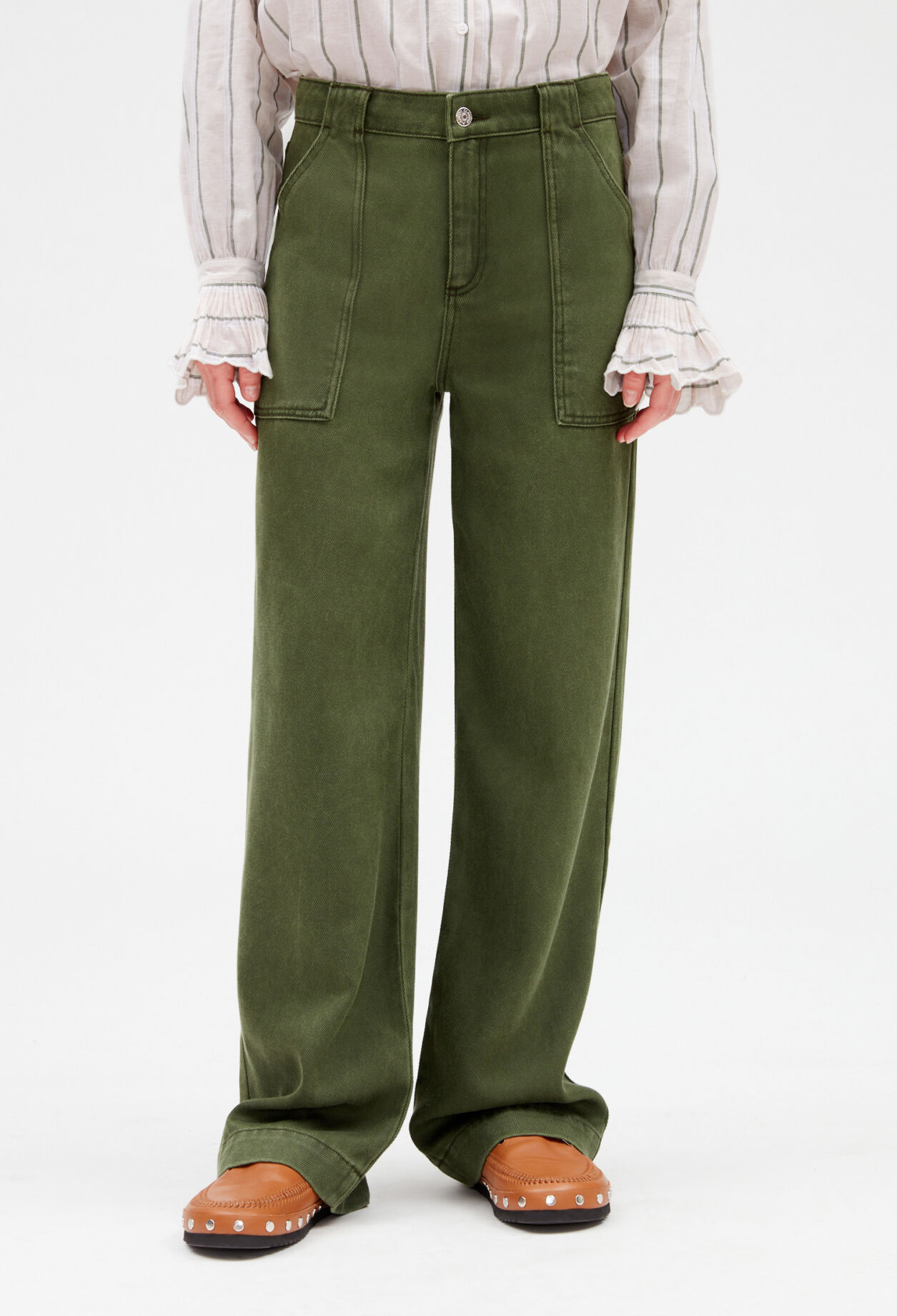 Wide khaki cargo trousers