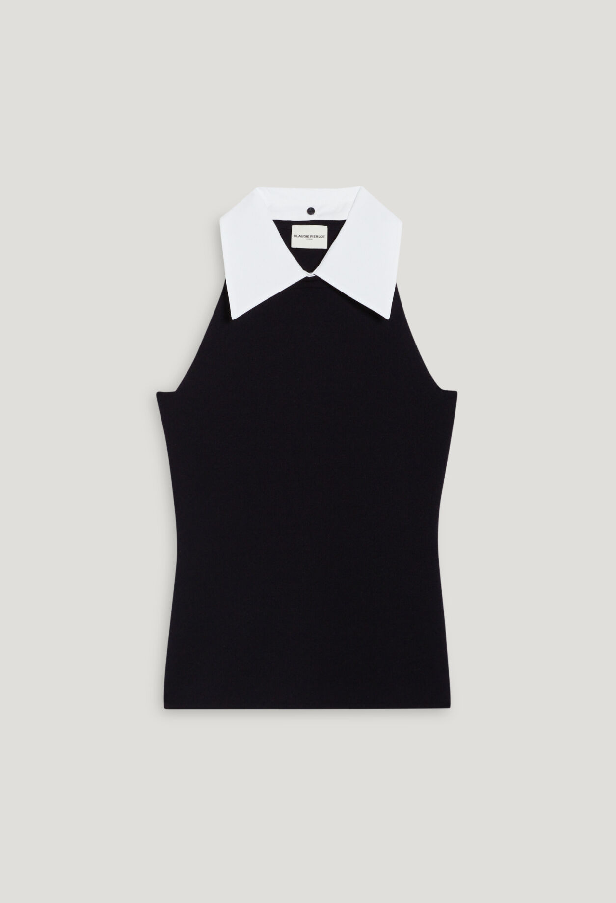 Navy vest top with shirt collar