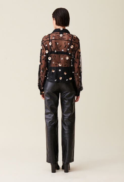 Sheer black embroidered shirt