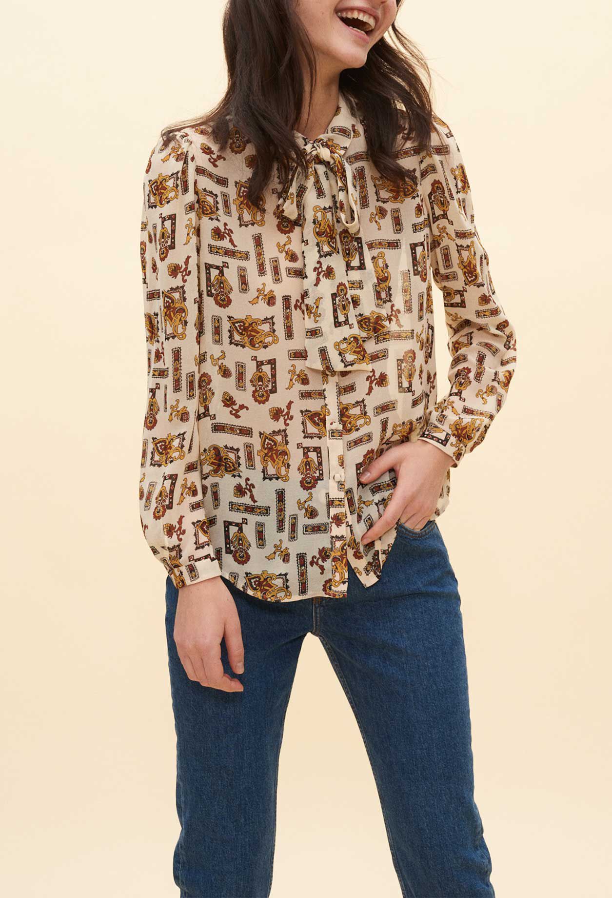 Patterned pussy bow blouse Patterned pussy bow blouse