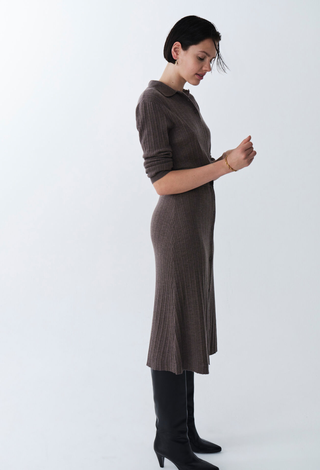 Pleated Midi Skirt with Buttons