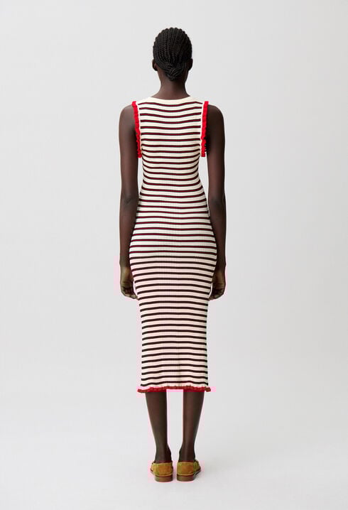 Striped Ruffled Knit Dress