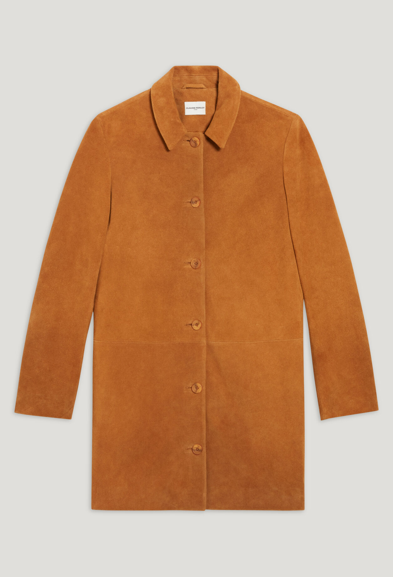 Dark beige straight suede leather coat