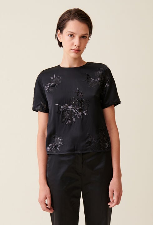 Black top with embroidered sequins