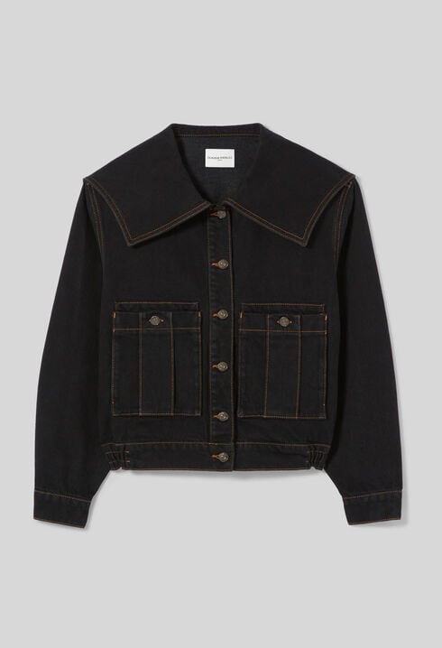 Contrast stitch black denim jacket 