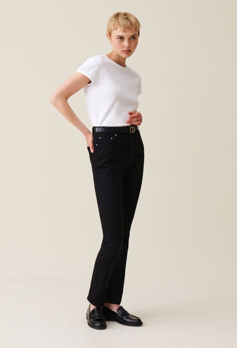 Black mid-rise slim jeans