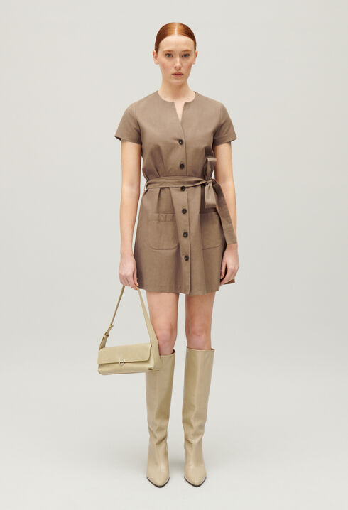 Short brown button-up dress
