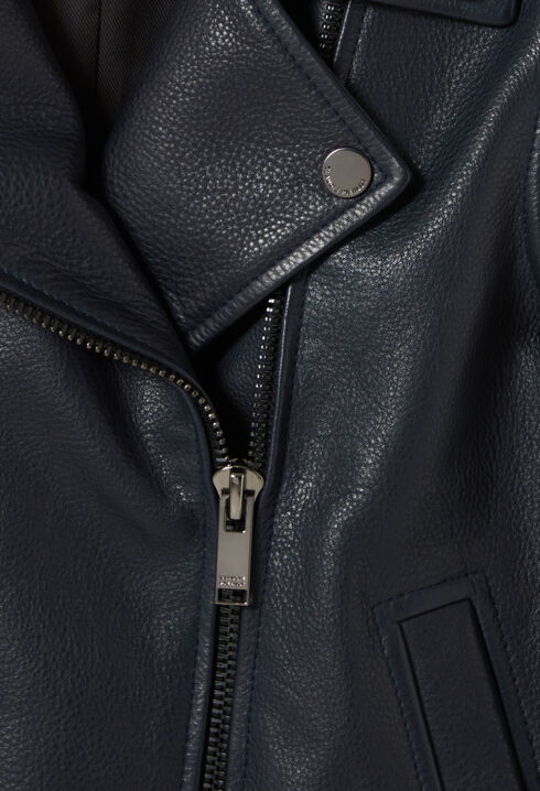 Navy blue grained leather jacket 