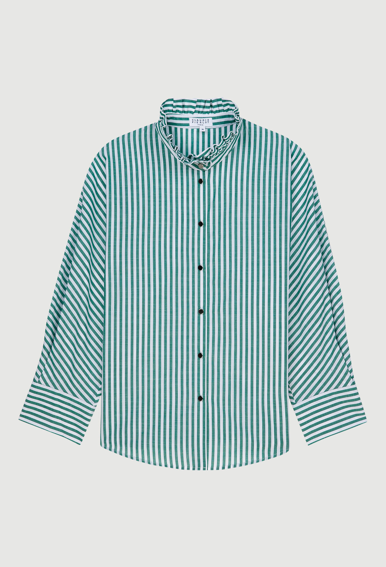 Striped shirt with gathered neckline
